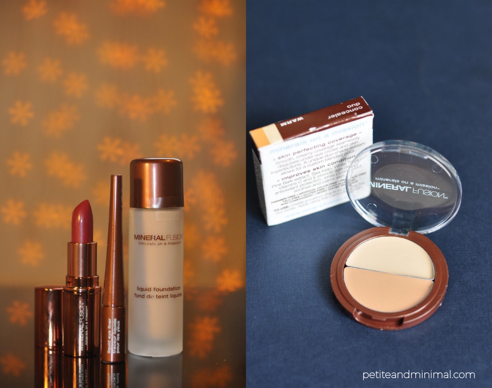 Mineral Fusion lipstick, eyeliner, foundation and concealer