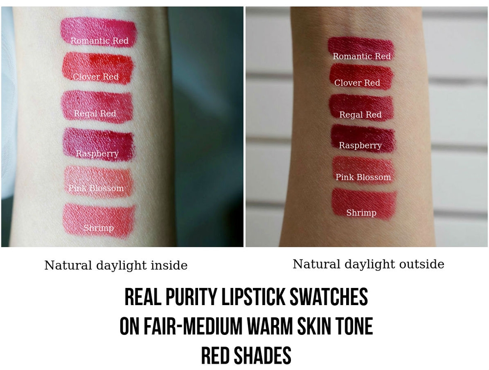 Real Purity Vegan Lipstick Swatches And Review