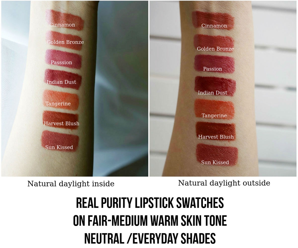 Real Purity Vegan Lipstick Swatches And Review
