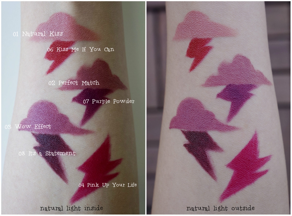 Essence Matt Lipsticks Swatches on arms